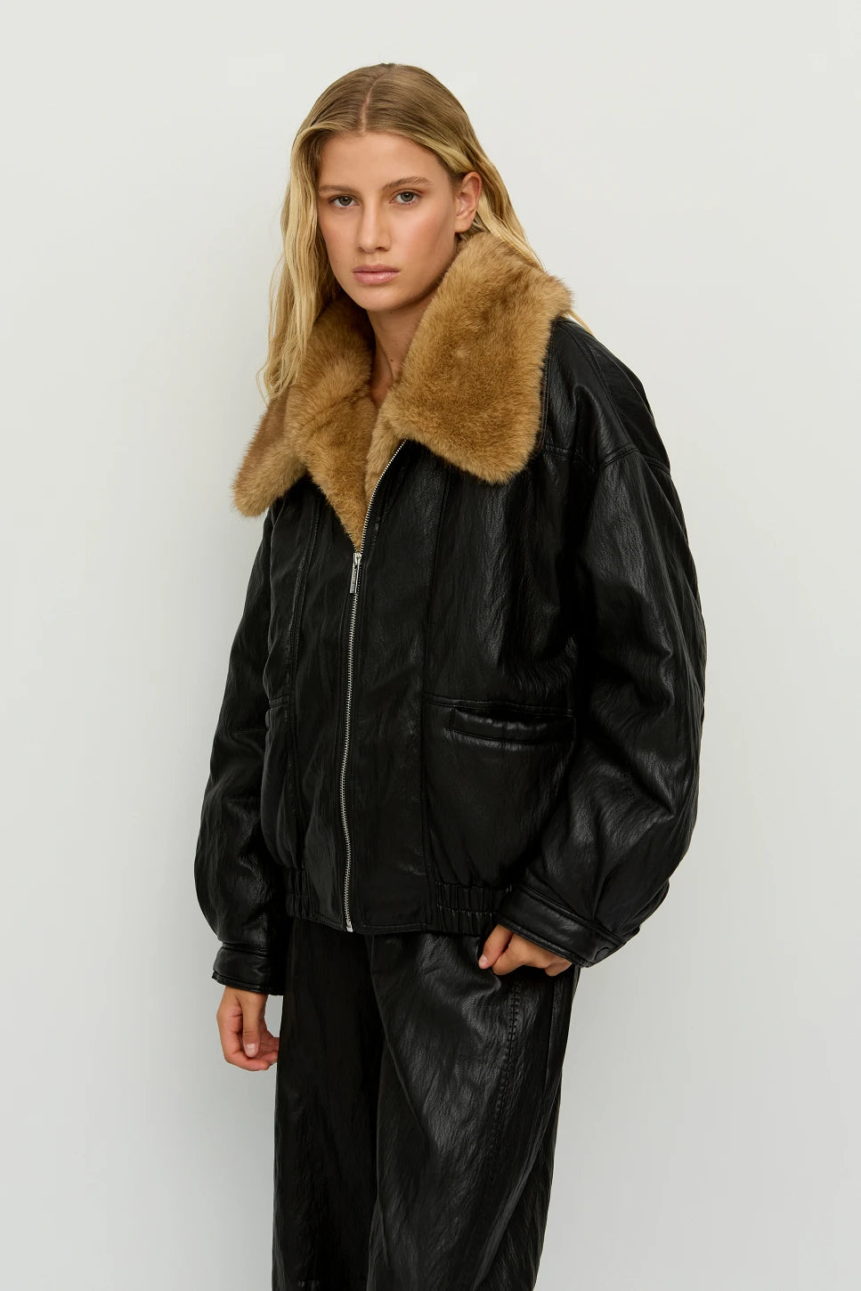 Blouson effet cuir col amovible BSB