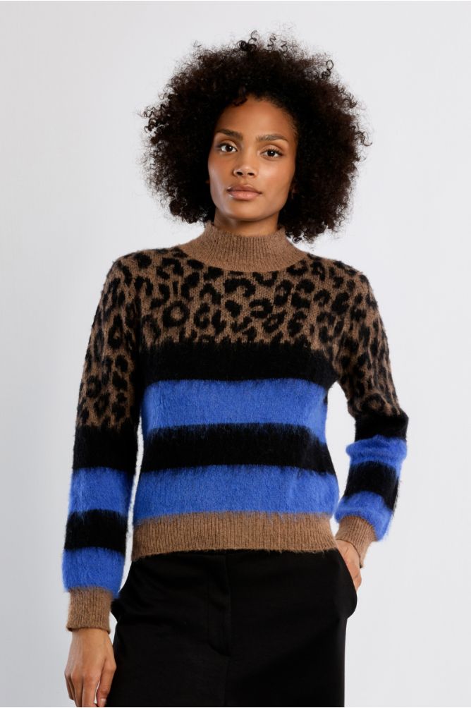 Pull col montant maille leopard LILI SIDONIO