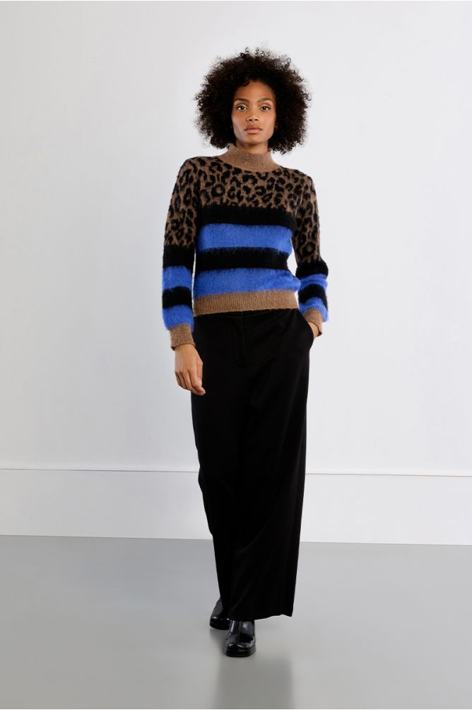 Pull col montant maille leopard LILI SIDONIO